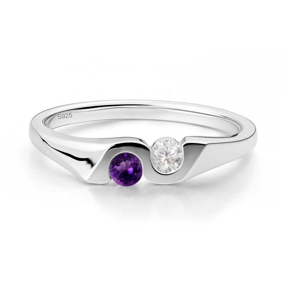 Amethyst and Cubic Zirconia Two Stone Promise Ring - Image 2