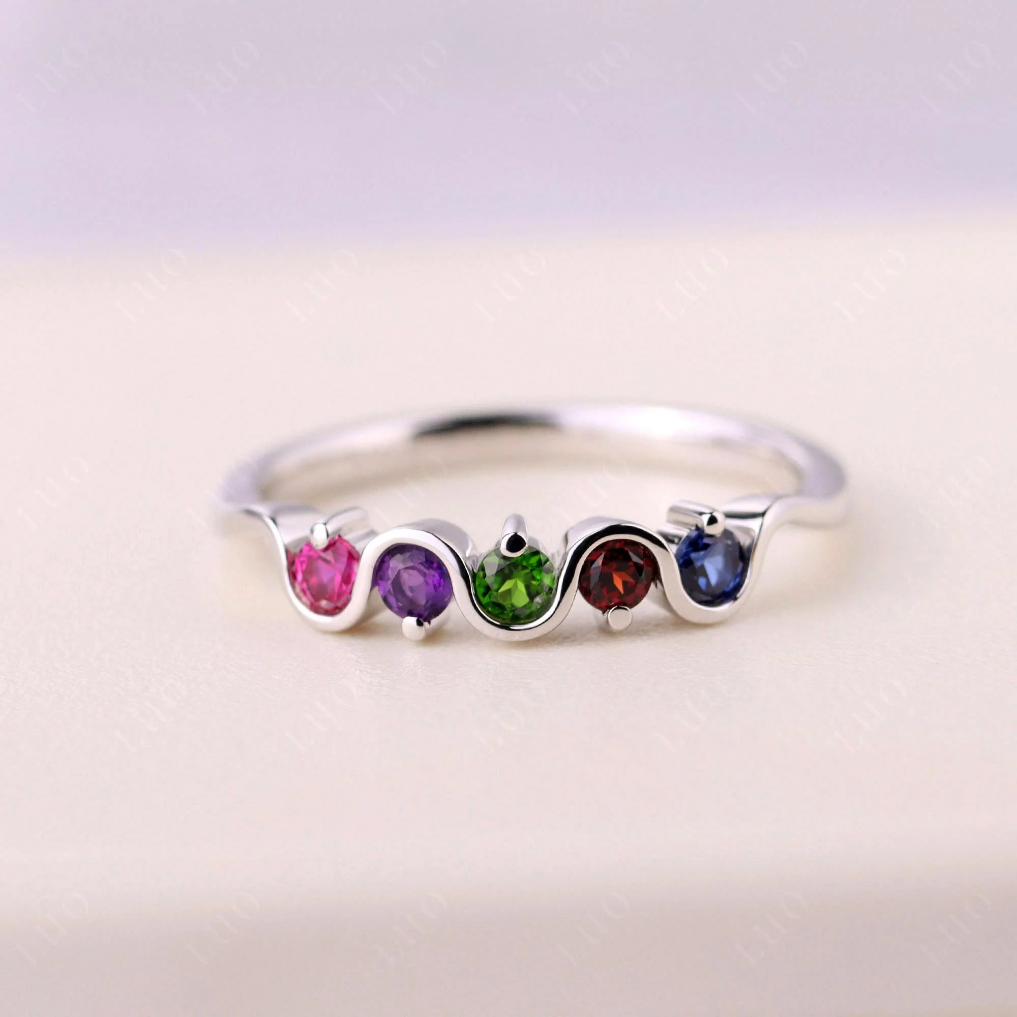Amethyst and Diopside and Garnet and Ruby and Sapphire Band Ring - Image 10