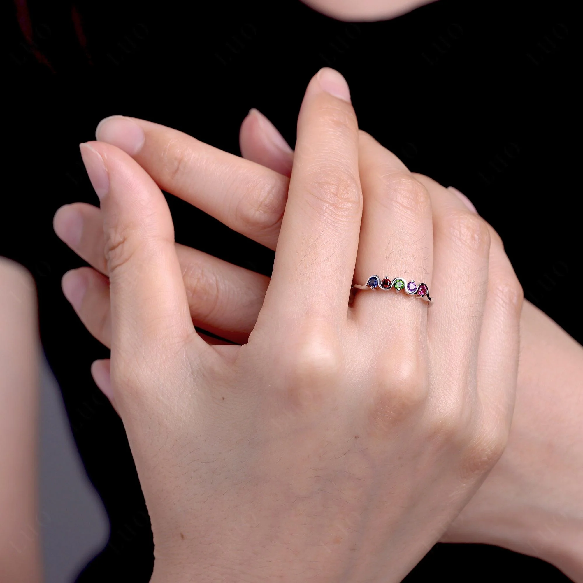 Amethyst and Diopside and Garnet and Ruby and Sapphire Band Ring - Image 15