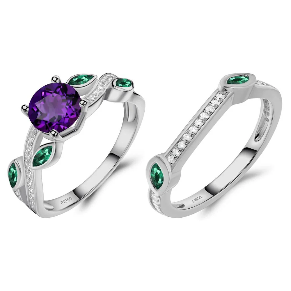 Amethyst and Emerald Twisted Leaf Engagement Ring - Image 25