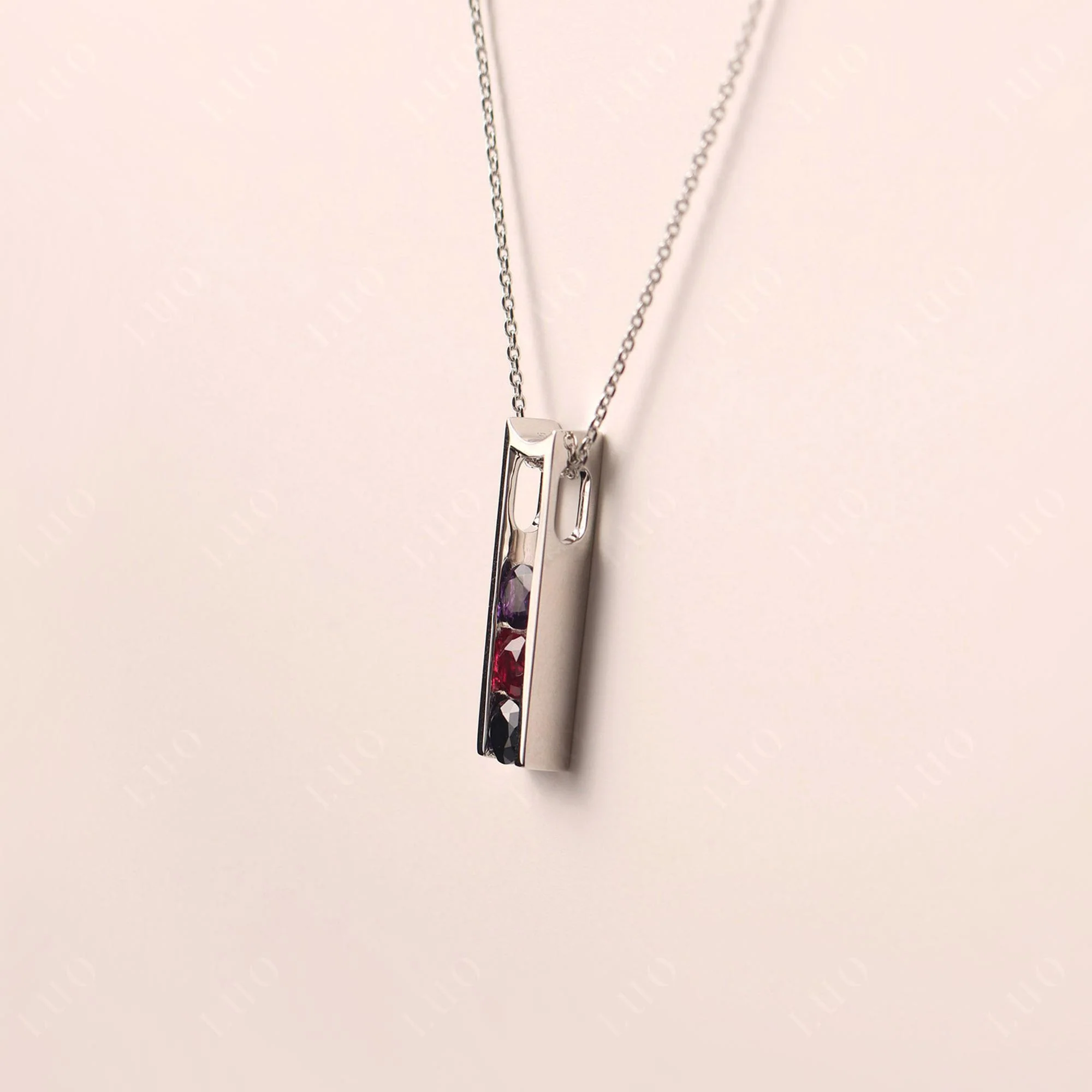 Amethyst and Ruby and Sapphire 3 Stones Mothers Necklace - Image 11