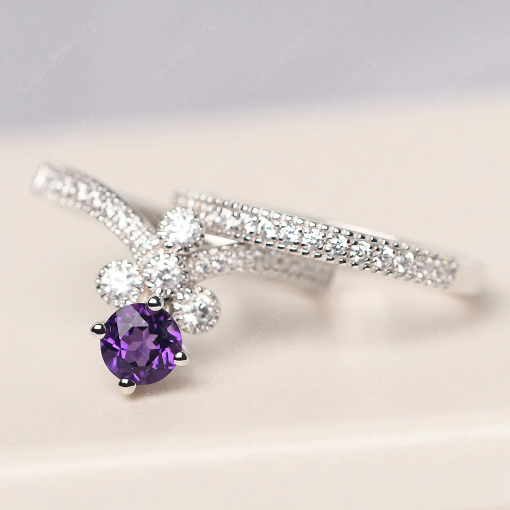 Amethyst Milgrain Bridal Ring Set - Image 2