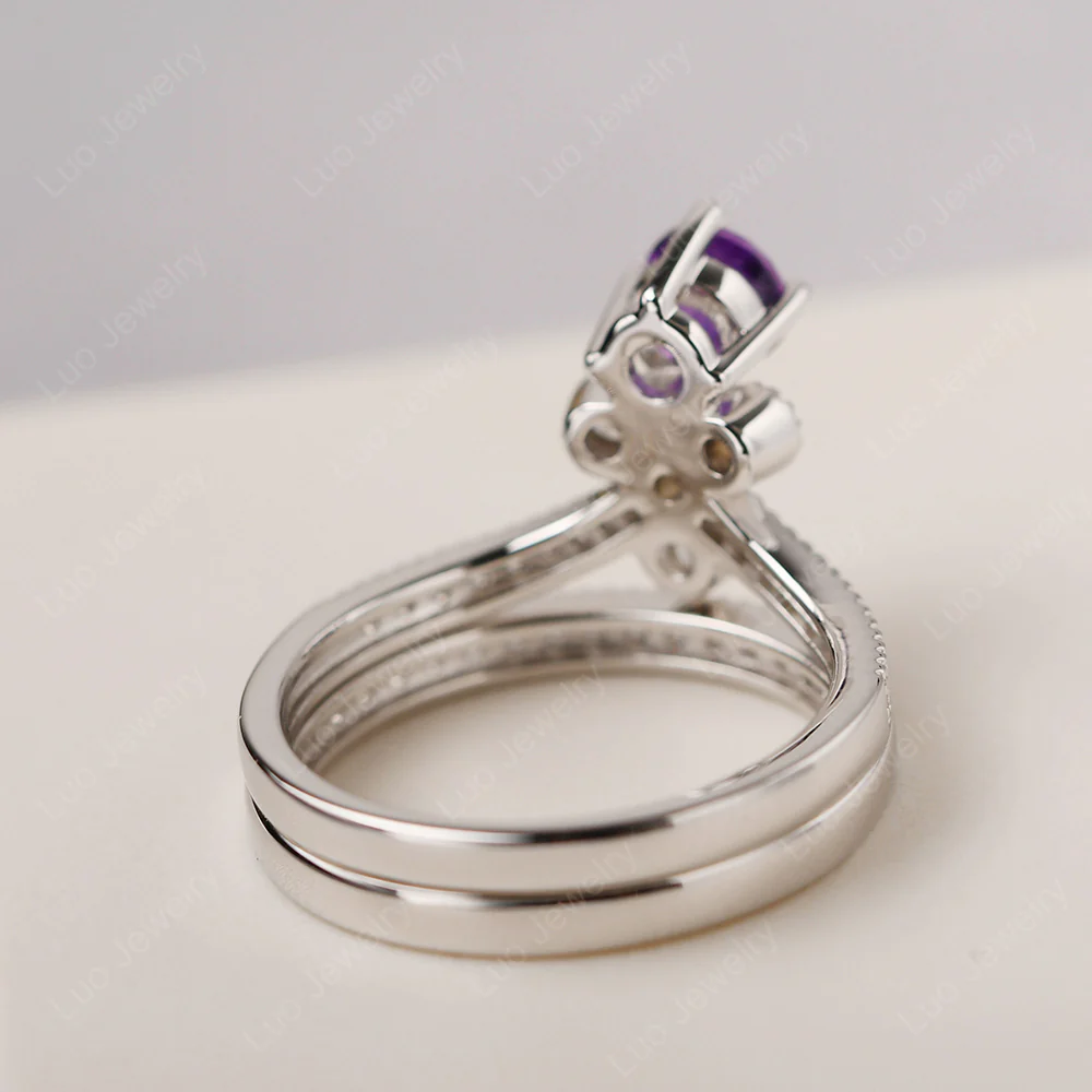 Amethyst Milgrain Bridal Ring Set - Image 3