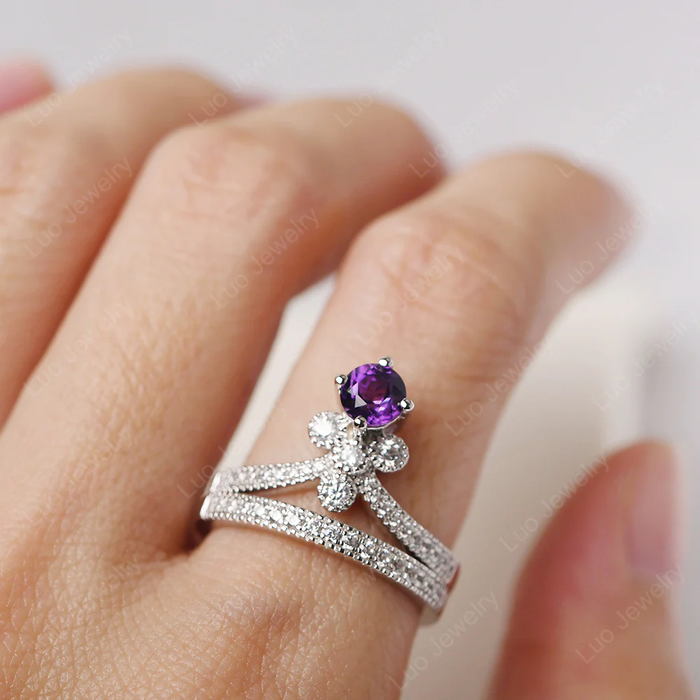 Amethyst Milgrain Bridal Ring Set - Image 5