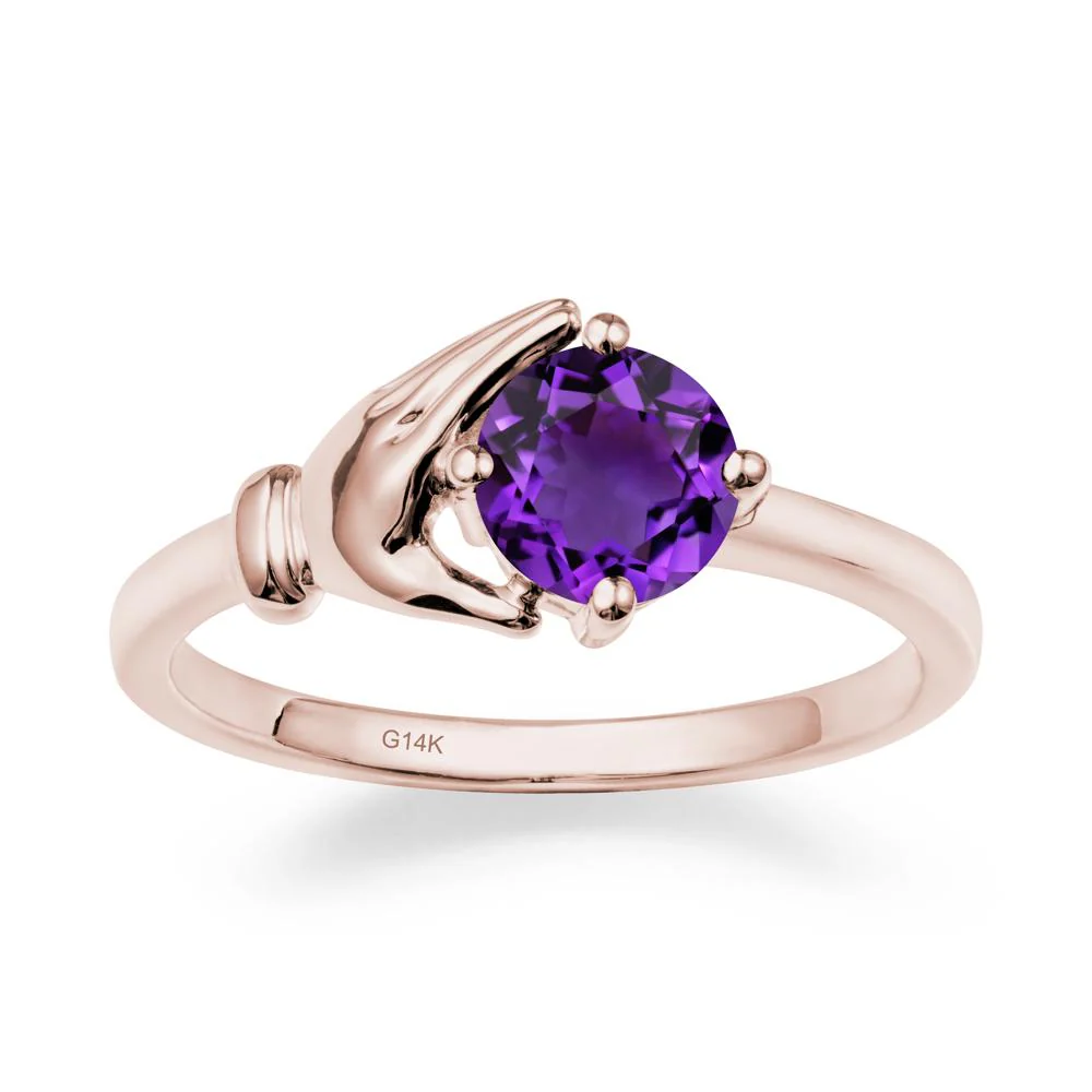 Amethyst Cupping Hand Ring In 14K Gold - Image 2