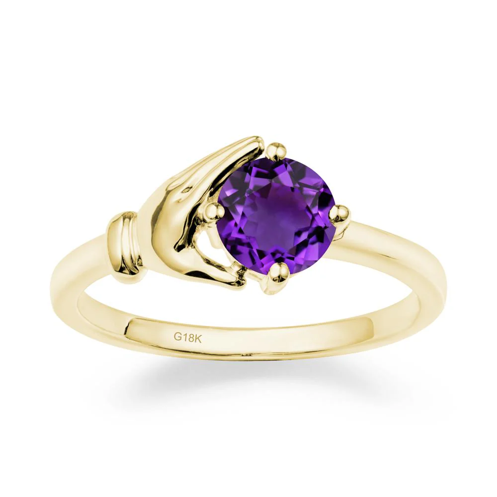 Amethyst Cupping Hand Ring In 14K Gold - Image 6