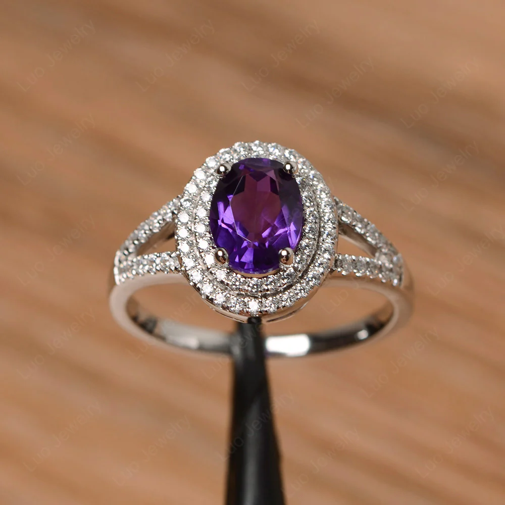 Amethyst Double Halo Ring