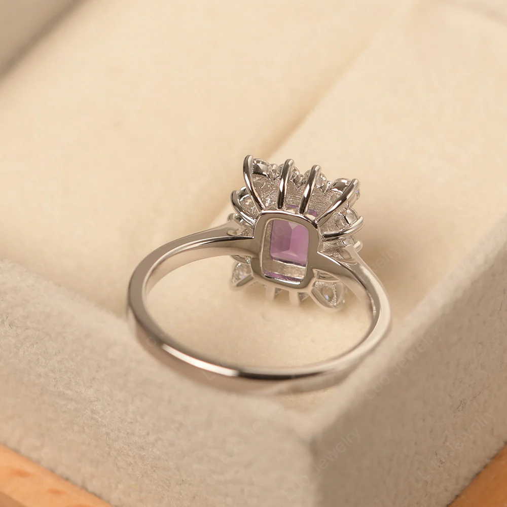 Amethyst Emerald Cut Halo Engagement Ring - Image 3