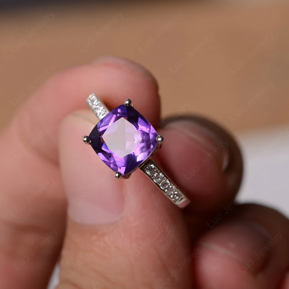 Simple Cushion Cut Amethyst Promise Ring