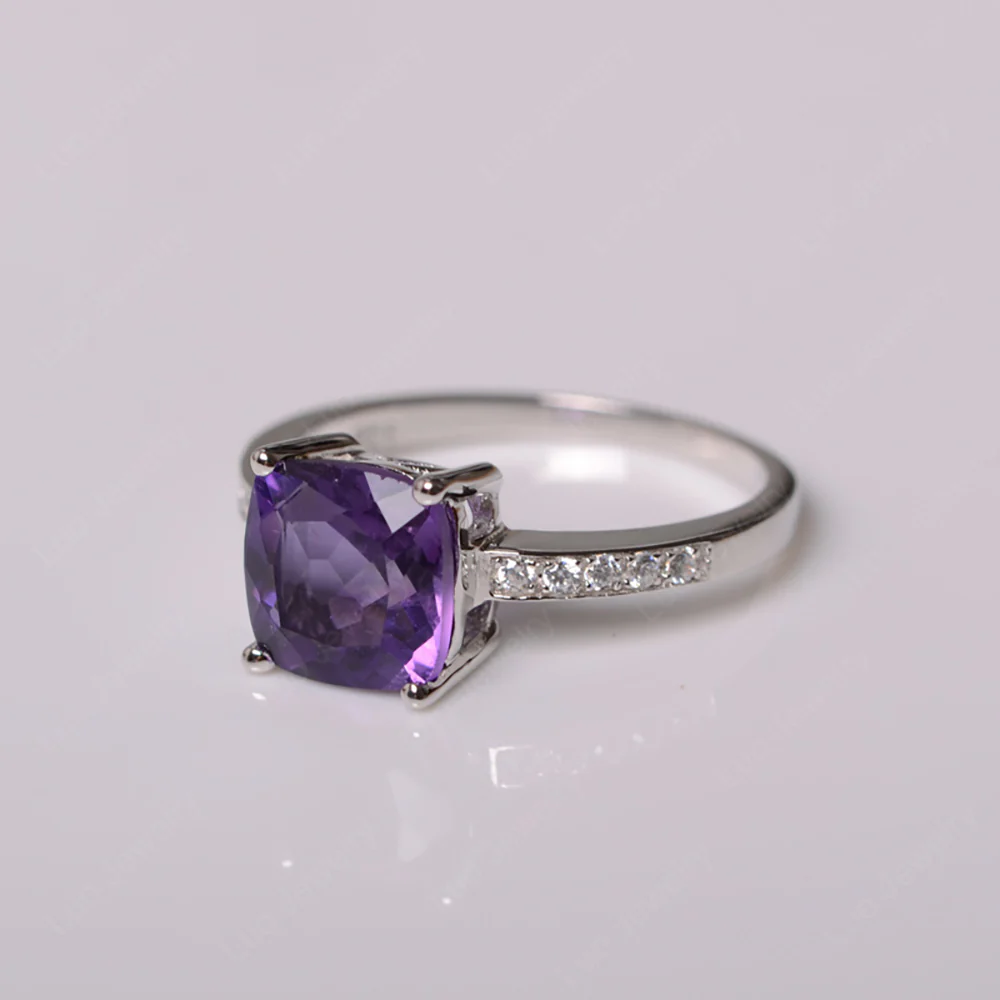 Simple Cushion Cut Amethyst Promise Ring - Image 2