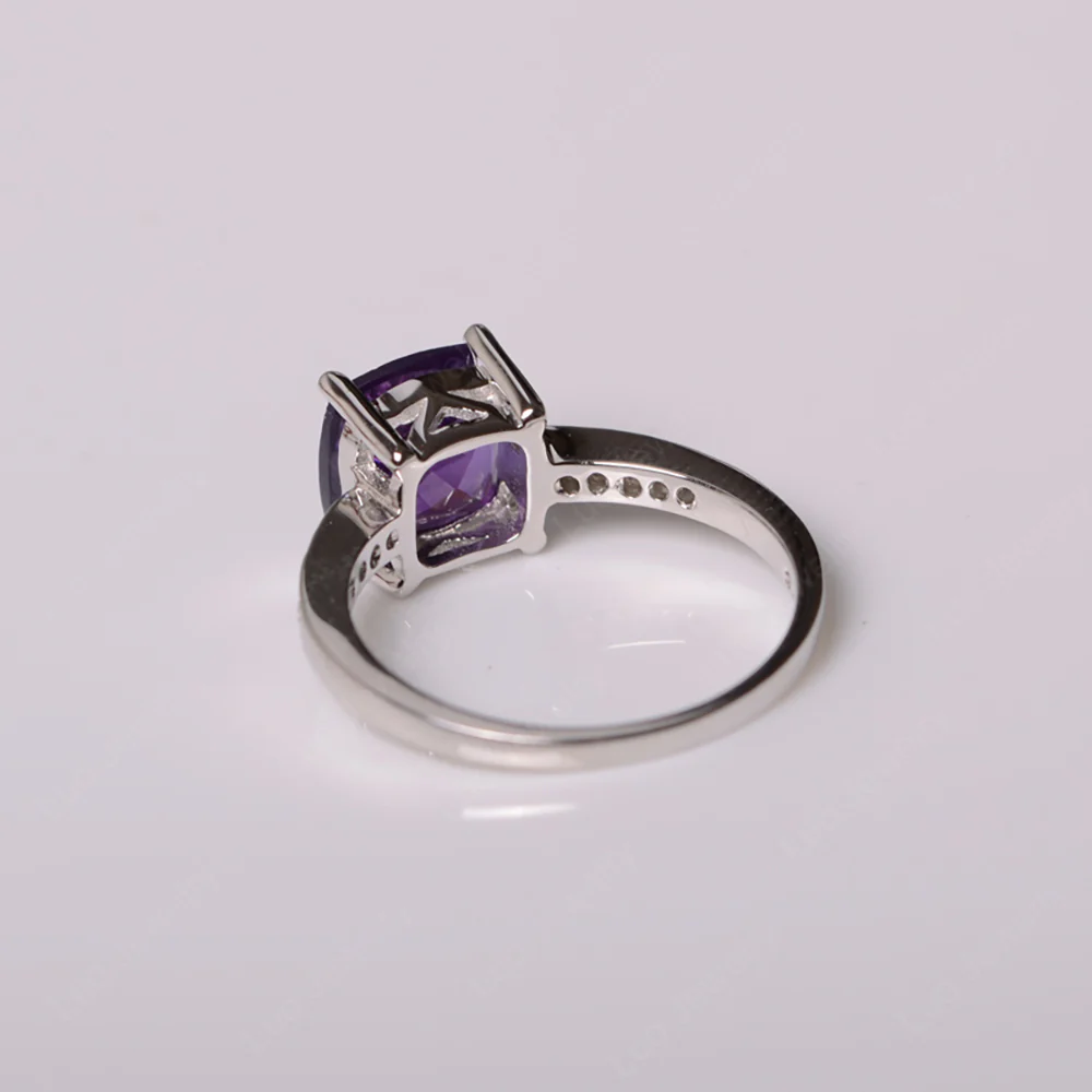 Simple Cushion Cut Amethyst Promise Ring - Image 3