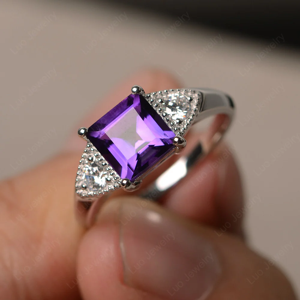 Amethyst Engagement Ring Square Cut - Image 2