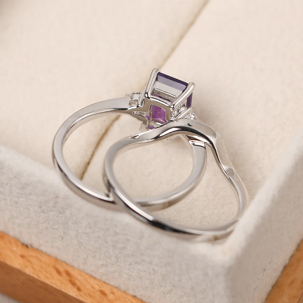 Amethyst Emerald Cut Ring with Band - Image 5