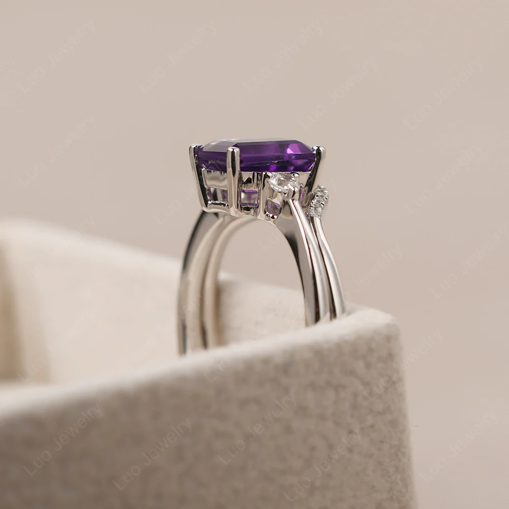 Amethyst Emerald Cut Ring with Band - Image 6