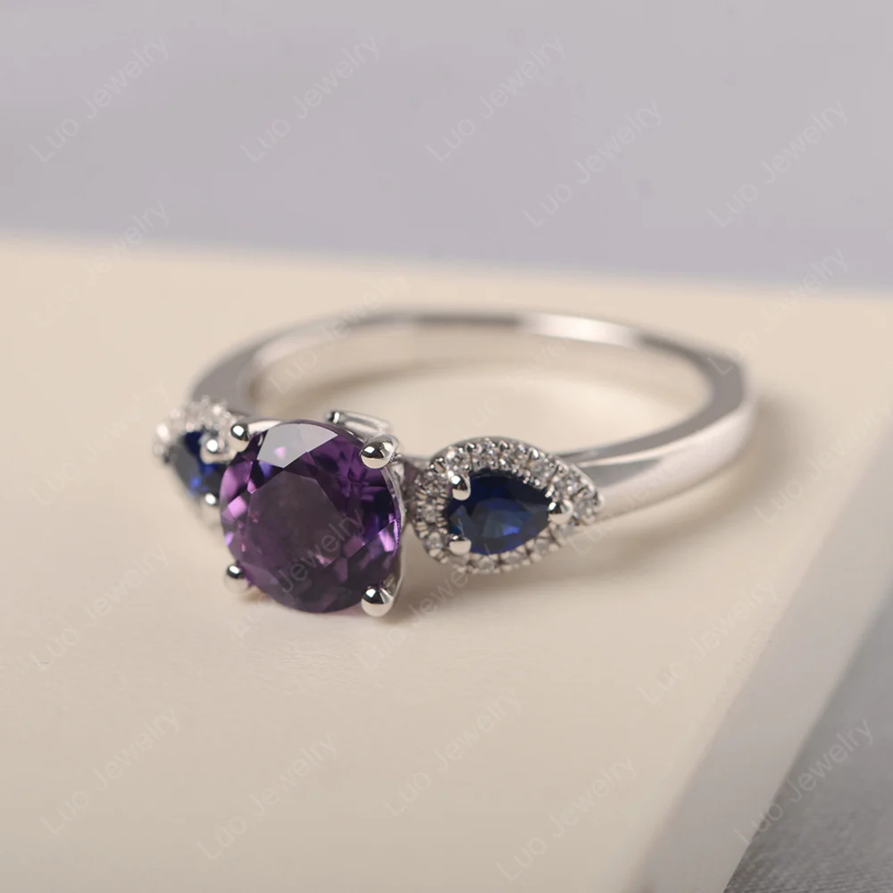 Euro Shank Amethyst and Sapphire Ring - Image 2