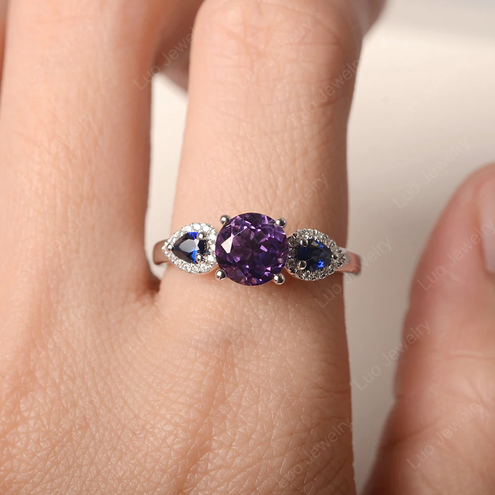 Euro Shank Amethyst and Sapphire Ring - Image 5