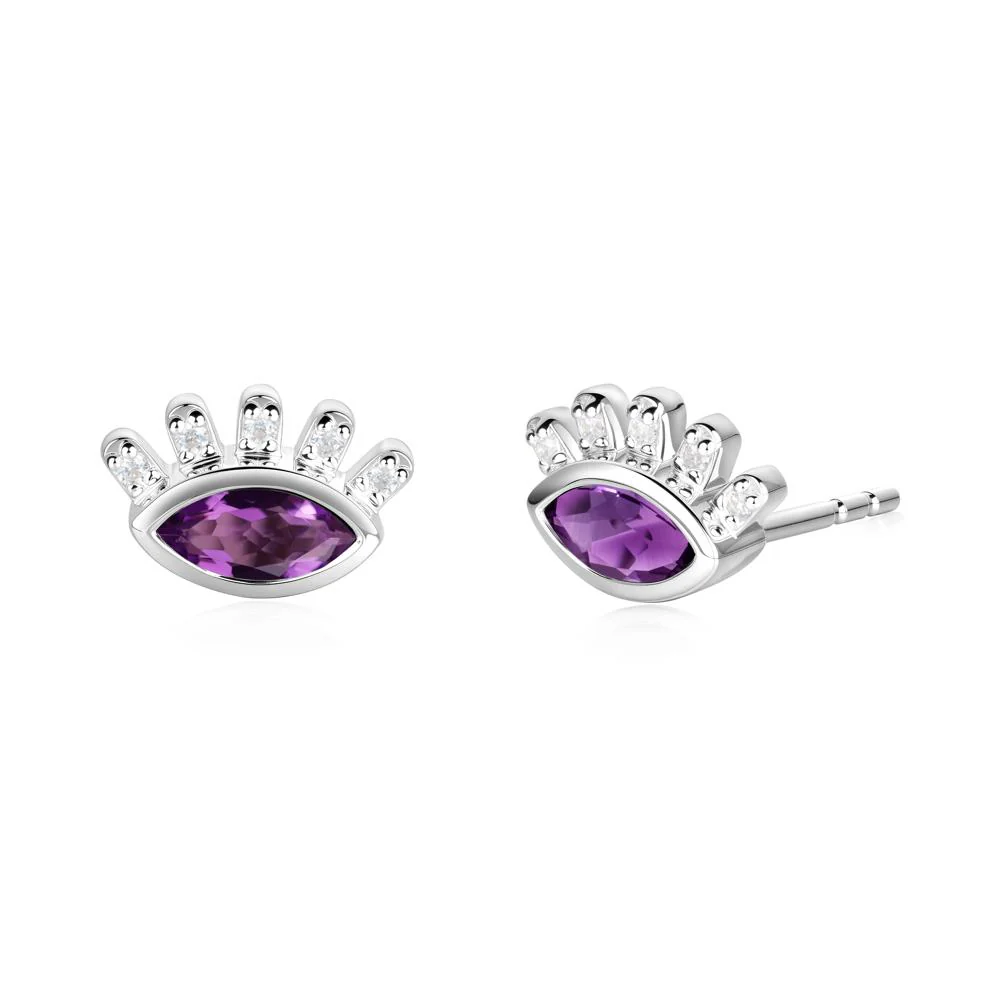 Amethyst Evil Eye Stud Earrings - Image 6