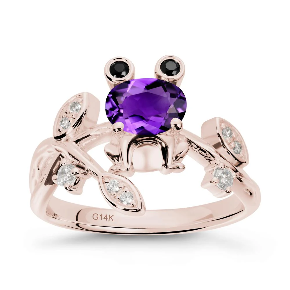 Amethyst Frog Ring with Twisting Leaves and Branches - Image 2