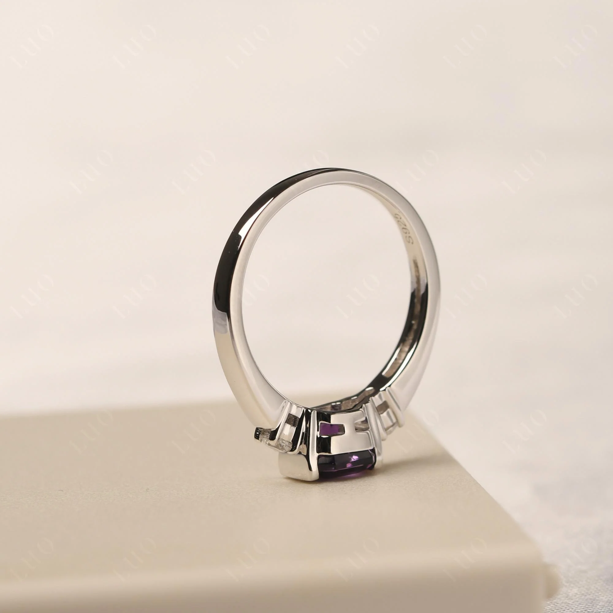 Amethyst Half Bezel Set Asscher Cut Ring - Image 13