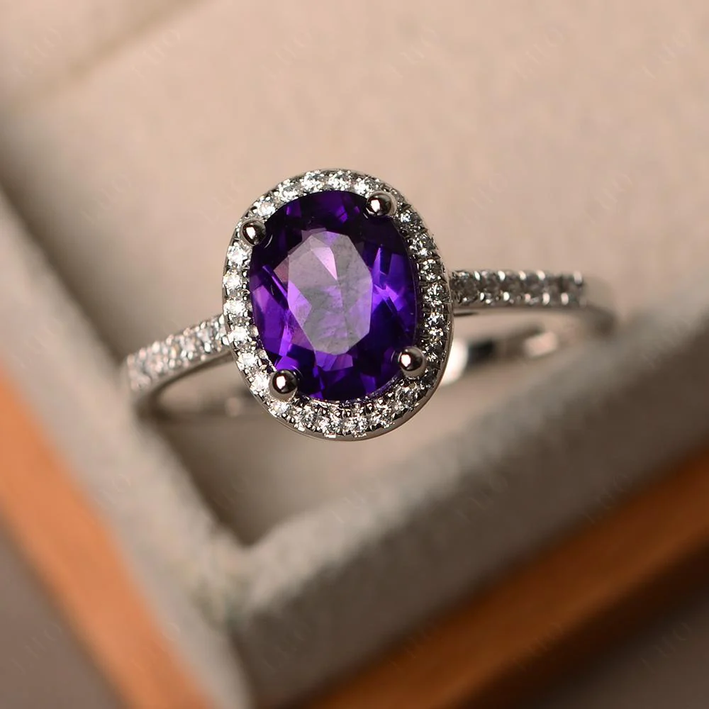 Oval Amethyst Halo Ring - Image 29