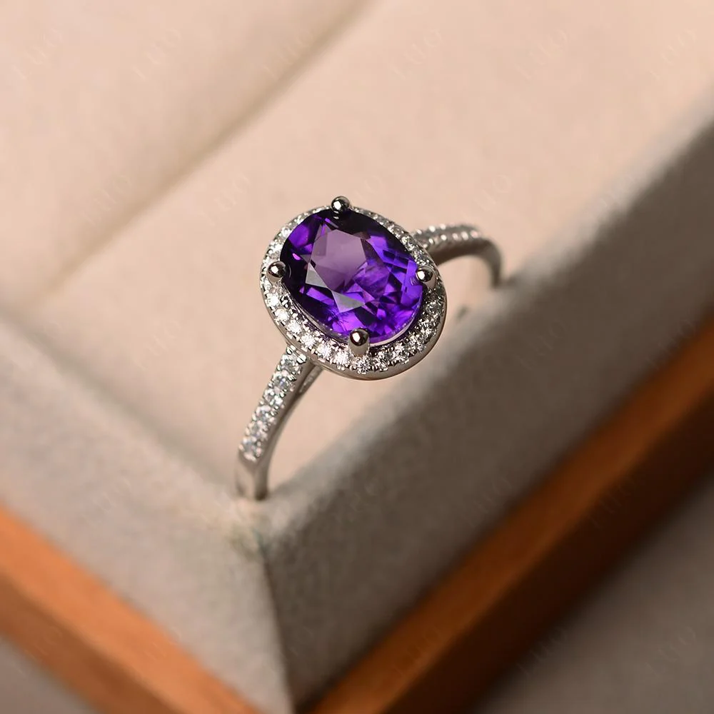 Oval Amethyst Halo Ring - Image 30