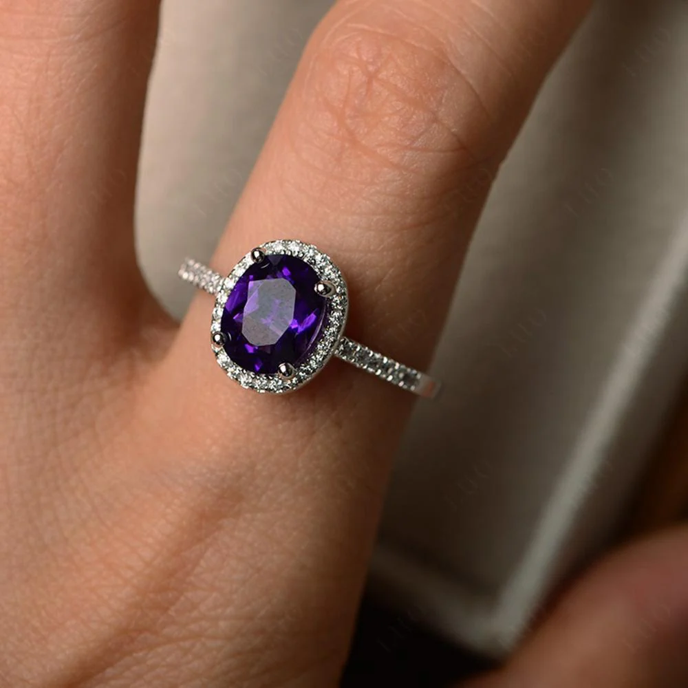 Oval Amethyst Halo Ring - Image 32