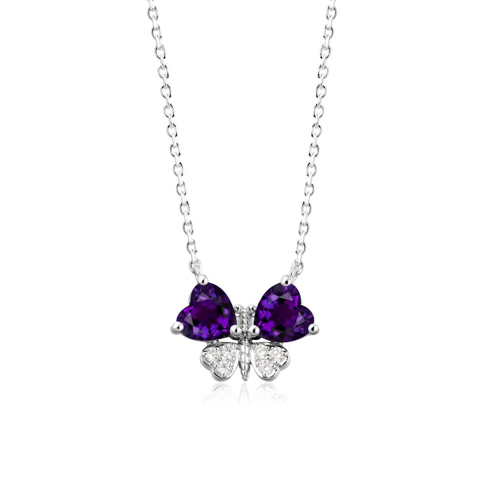 Amethyst Heart Shaped Wings Butterfly Necklace
