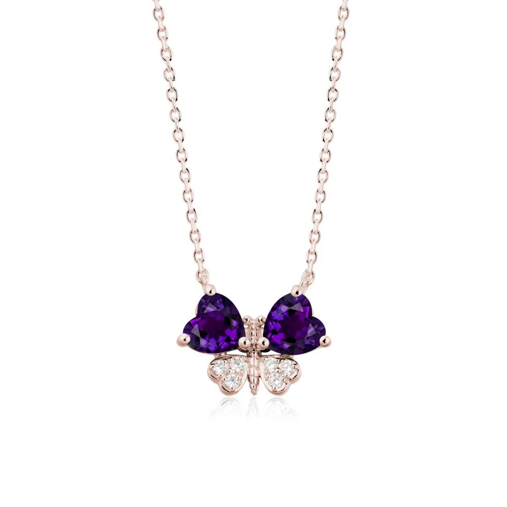 Amethyst Heart Shaped Wings Butterfly Necklace - Image 2