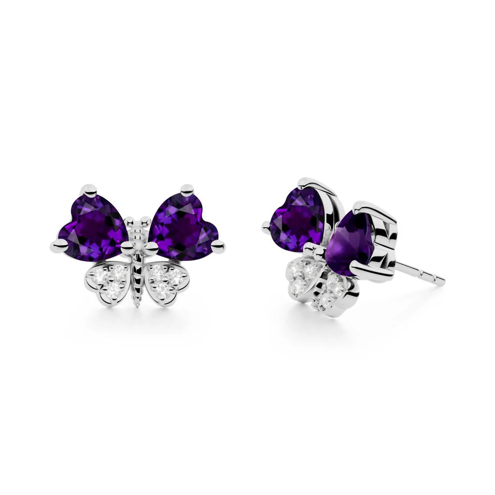 Amethyst Heart Shaped Wings Butterfly Stud Earrings - Image 2