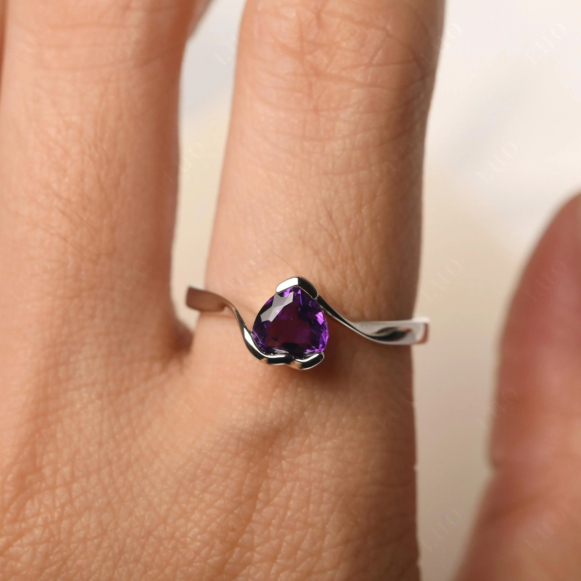 Amethyst Heart Shape Solitaire Ring - Image 14