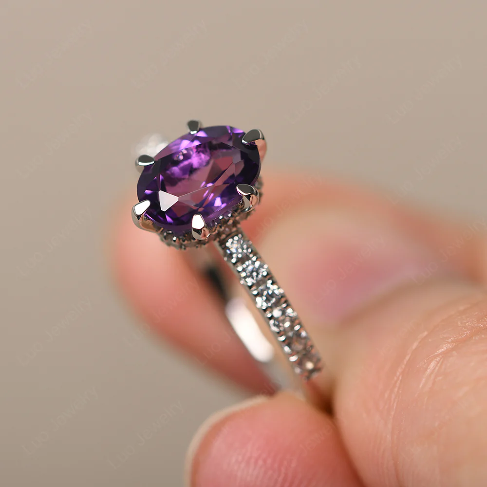 Amethyst Hidden Halo Engagement Ring - Image 2