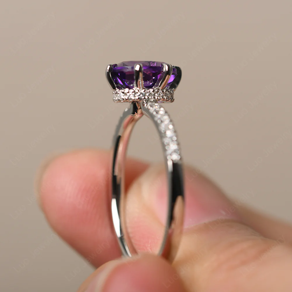 Amethyst Hidden Halo Engagement Ring - Image 4