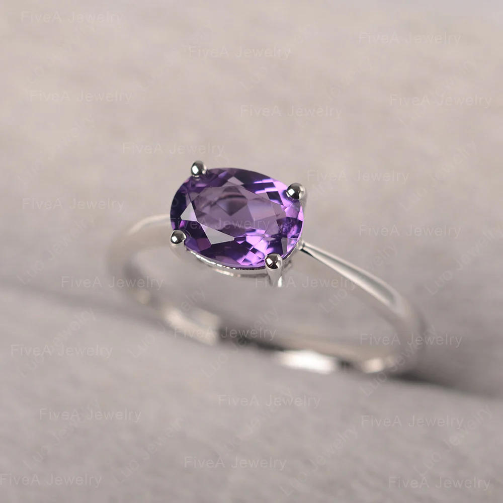 Amethyst Oval Solitaire Engagement Ring - Image 2