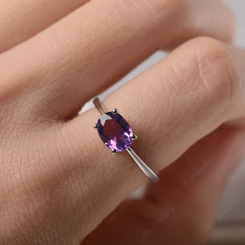 Amethyst Oval Solitaire Engagement Ring - Image 5