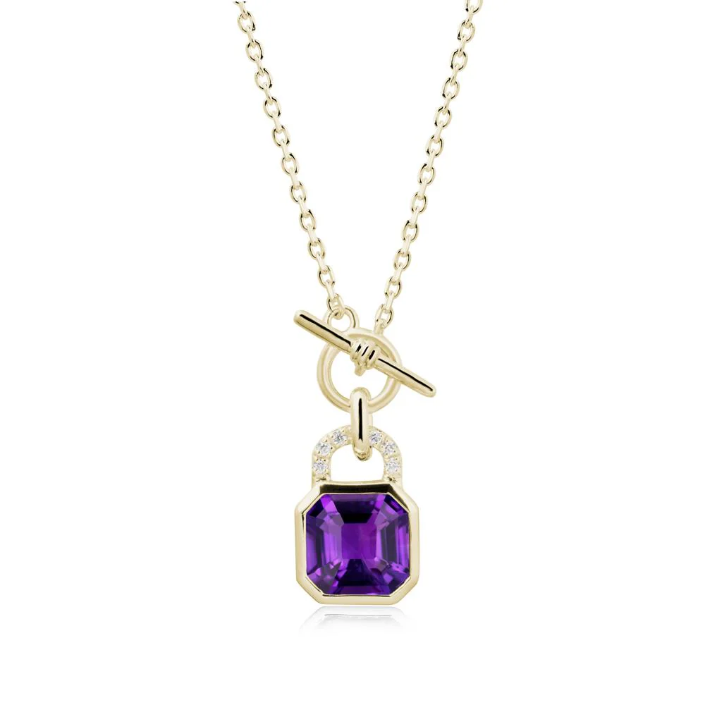 Amethyst Lock Pendant Necklace with Openable Toggle - Image 4