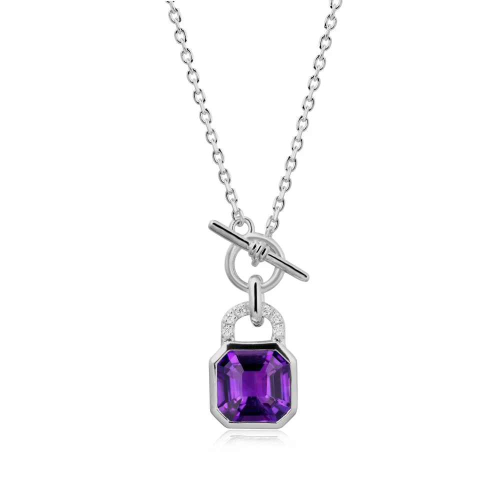 Amethyst Lock Pendant Necklace with Openable Toggle - Image 8