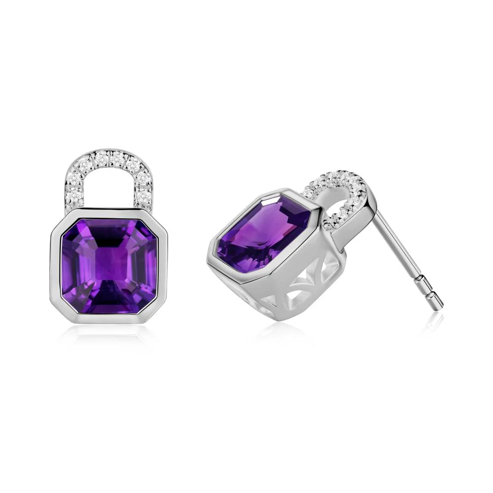 Amethyst Lock Stud Earrings - Image 4