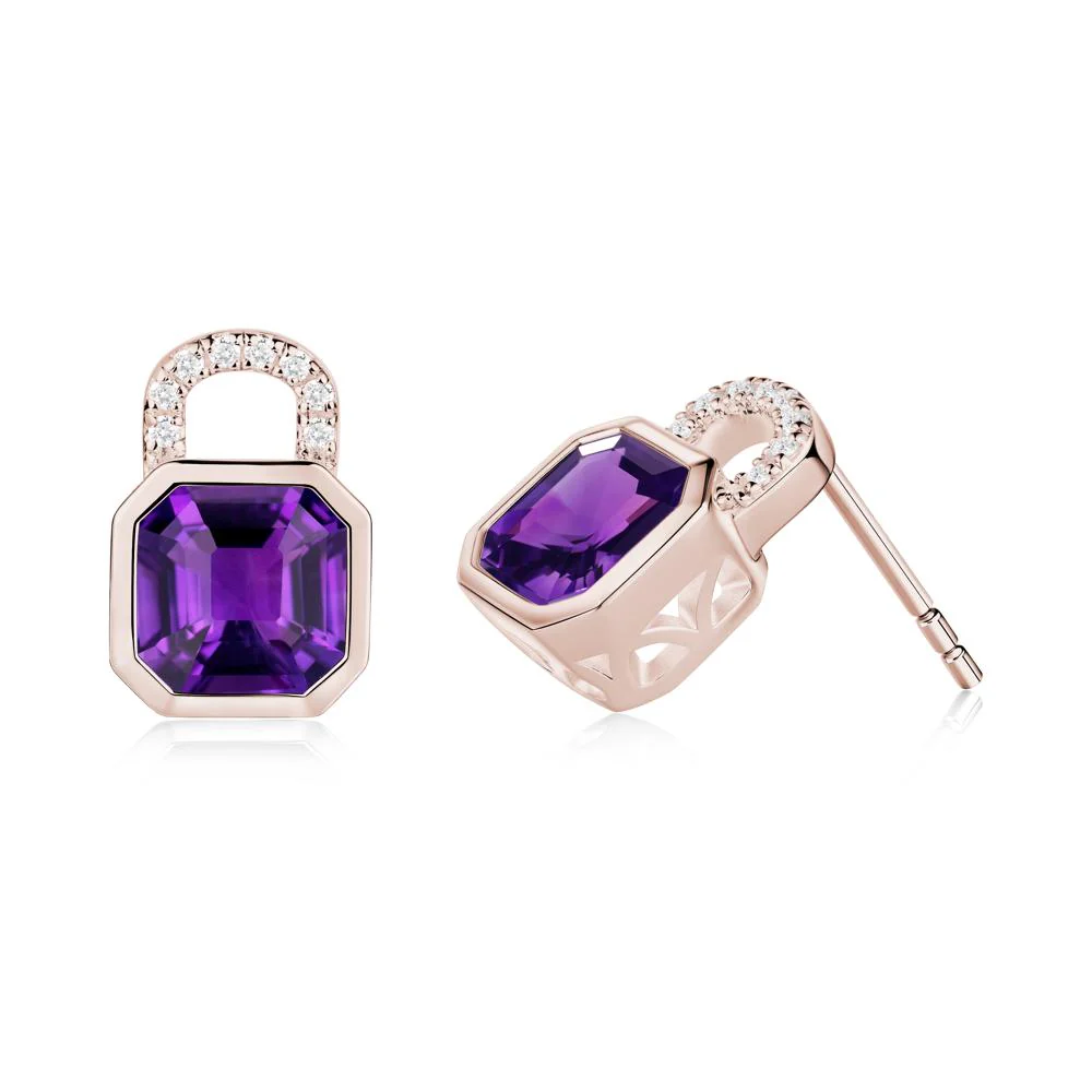 Amethyst Lock Stud Earrings - Image 6