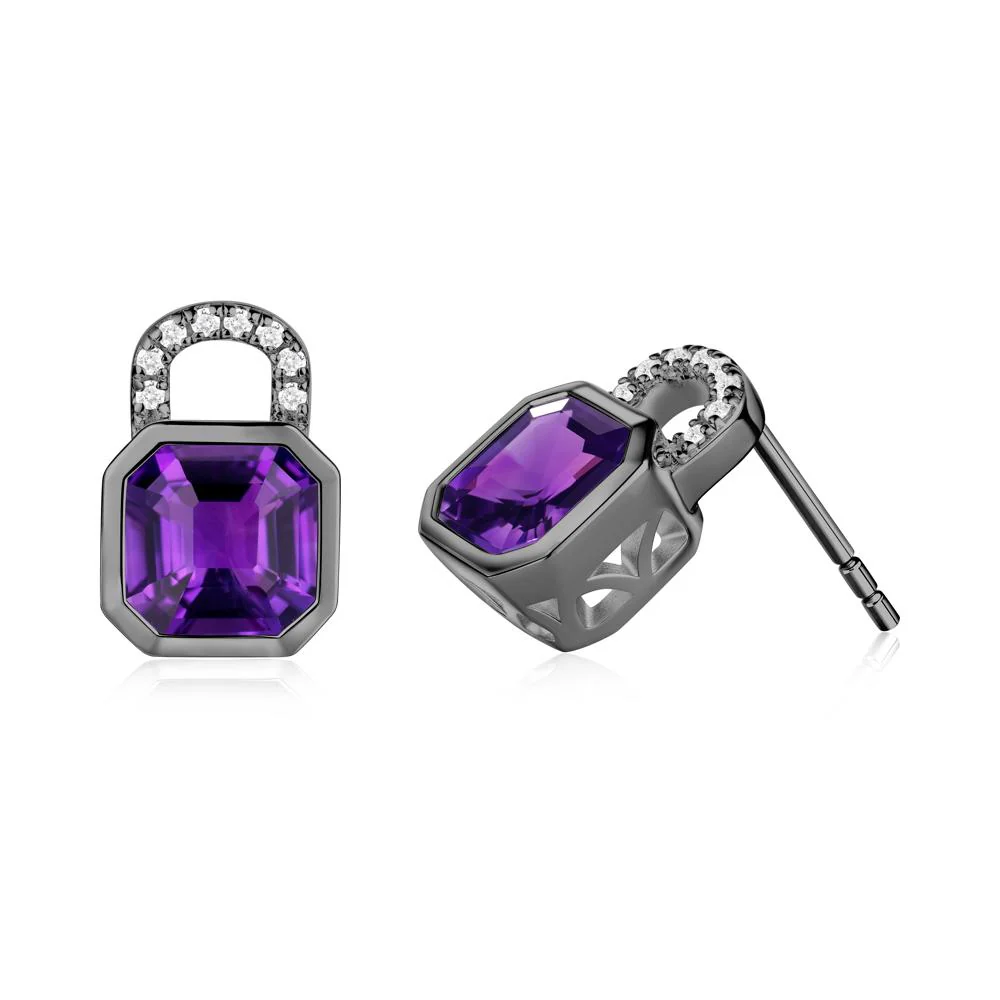 Amethyst Lock Stud Earrings - Image 7