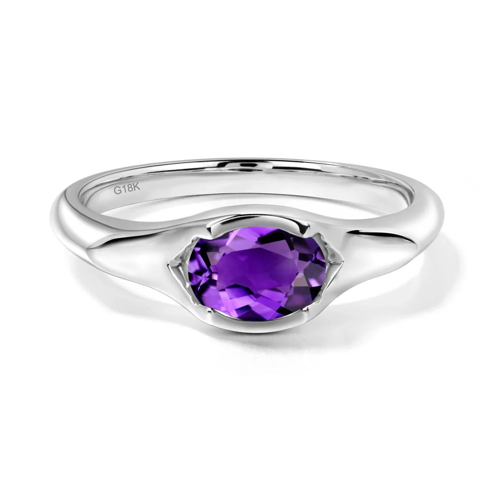 Amethyst Oval Bezel Set Engagement Ring - Image 6