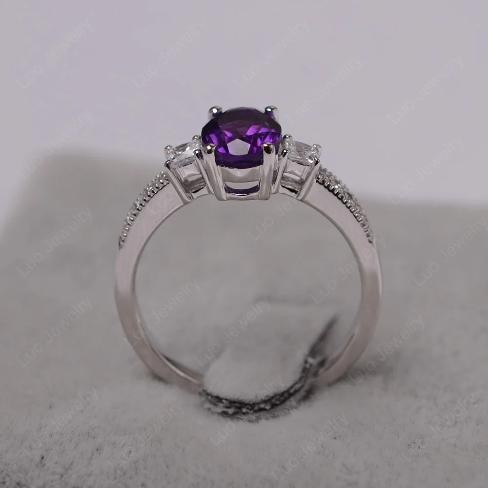 Oval Amethyst Milgrain Statement Ring - Image 3