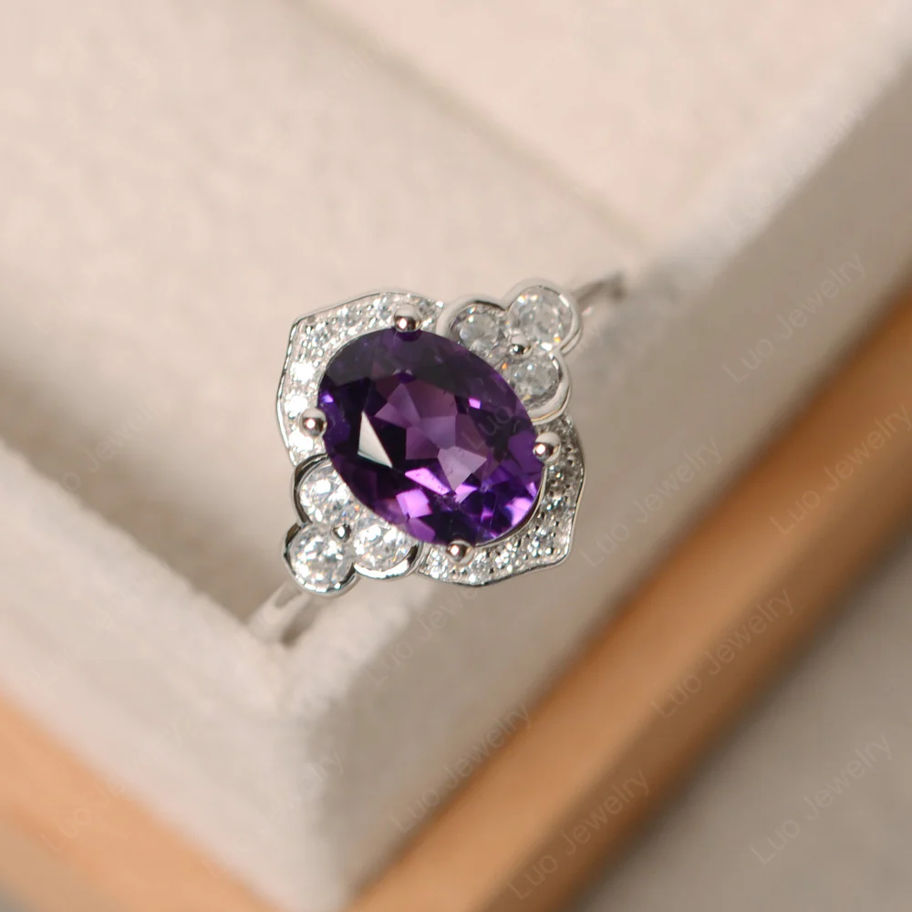 Amethyst Halo Engagement Ring - Image 2