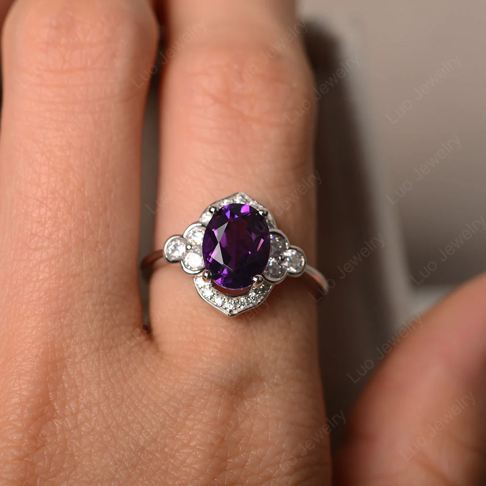 Amethyst Halo Engagement Ring - Image 5