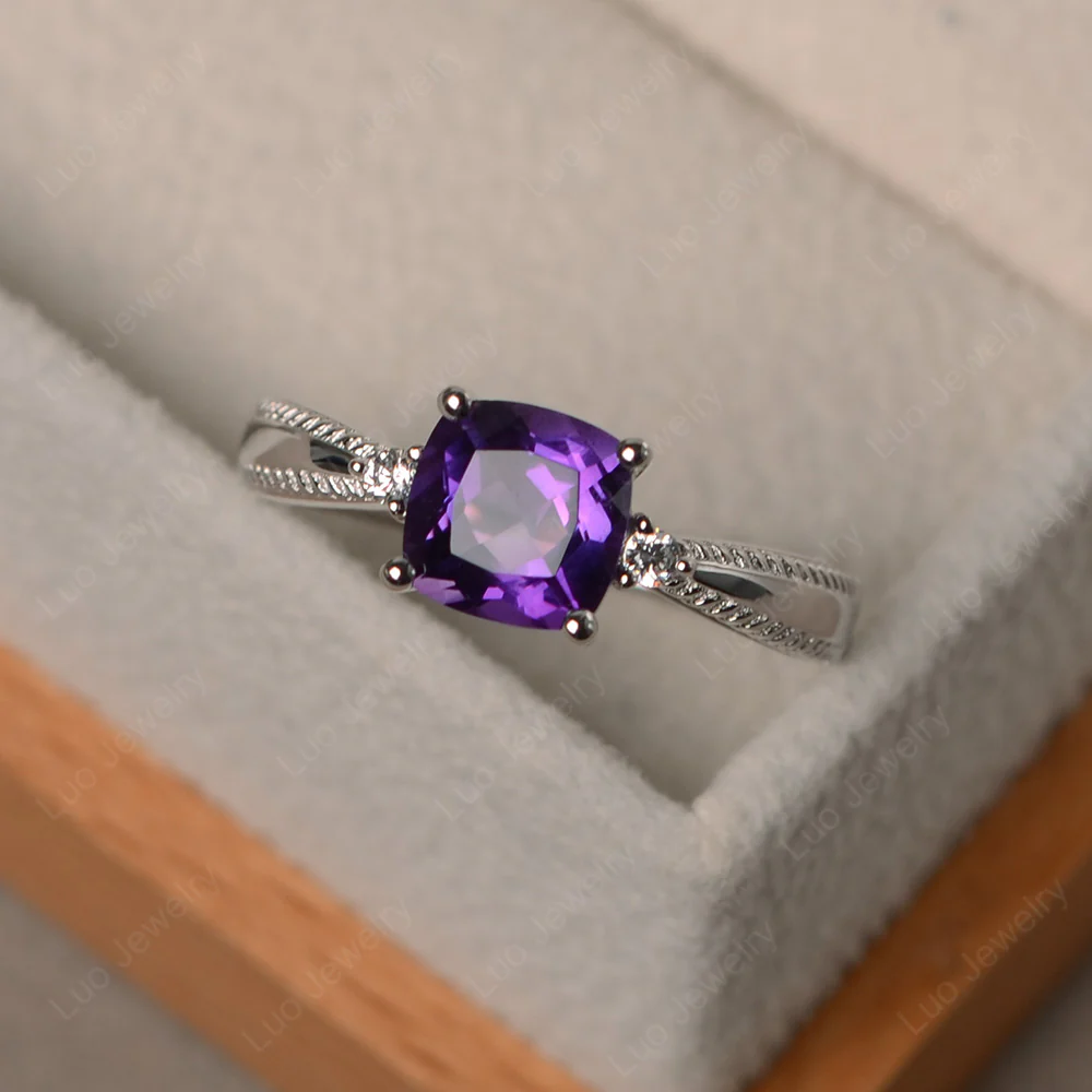 Cushion Cut Amethyst Engagement Ring