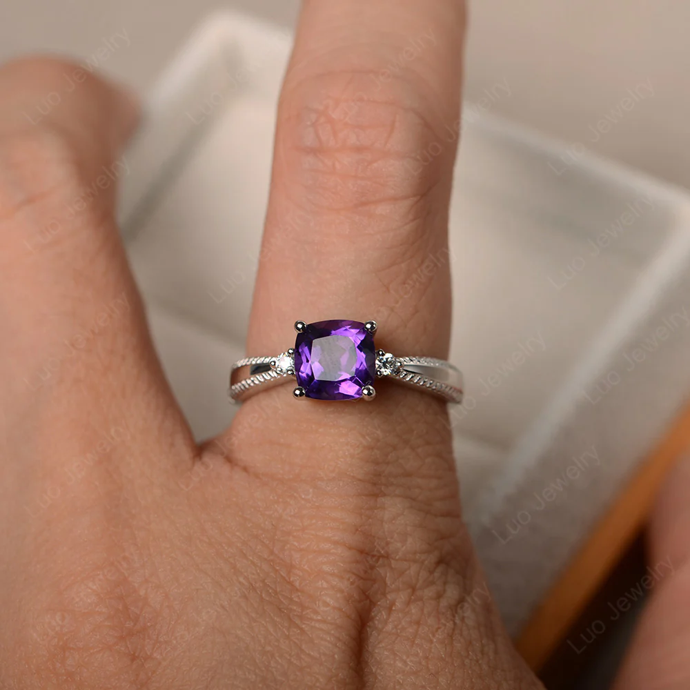 Cushion Cut Amethyst Engagement Ring - Image 4