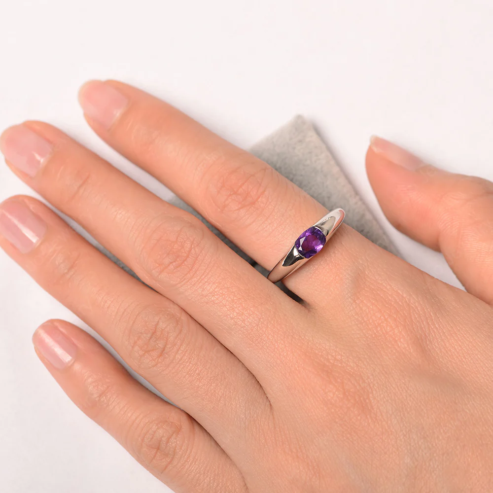 Amethyst Low Profile Oval Engagement Ring - Image 3