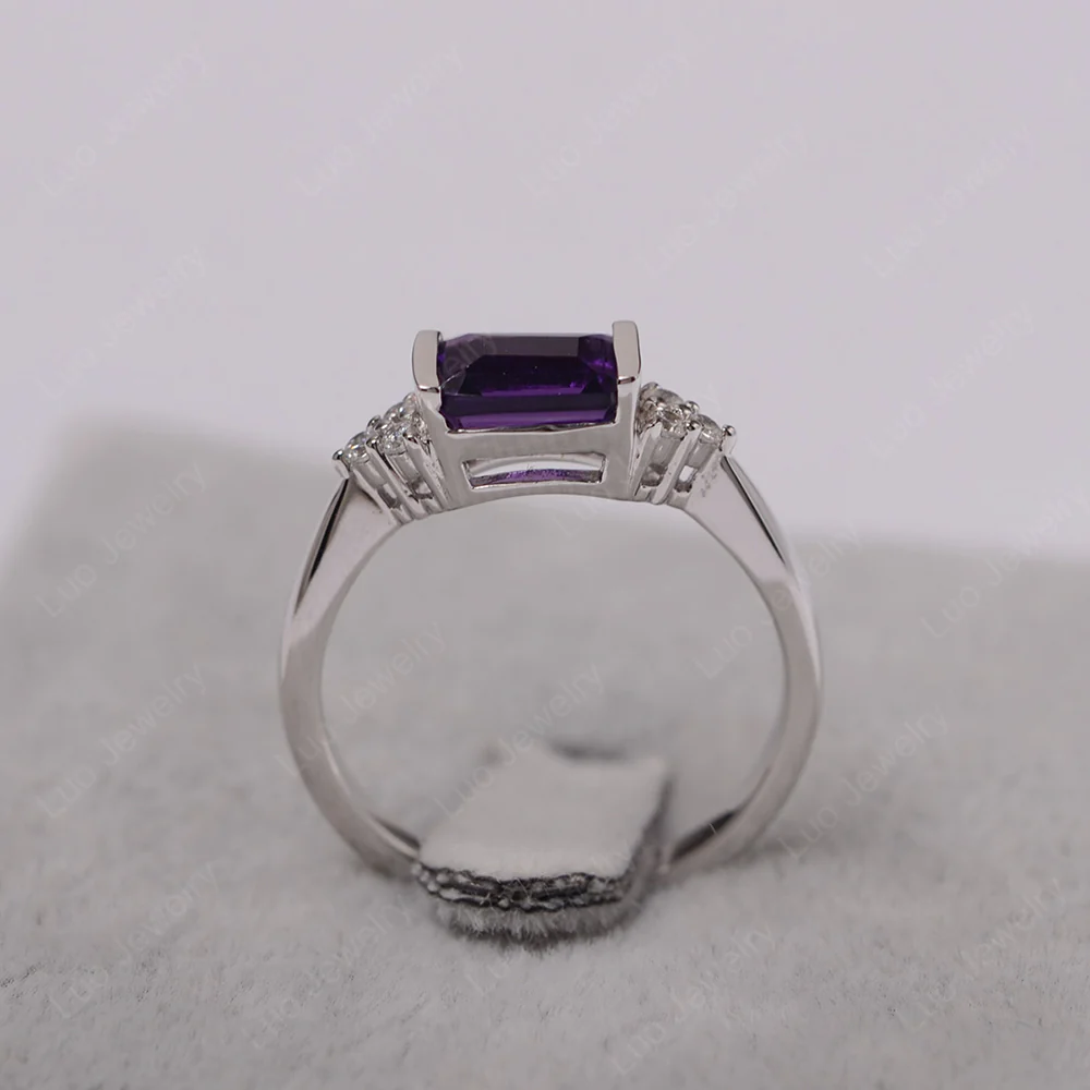 Amethyst East West Half Bezel Set Ring - Image 2