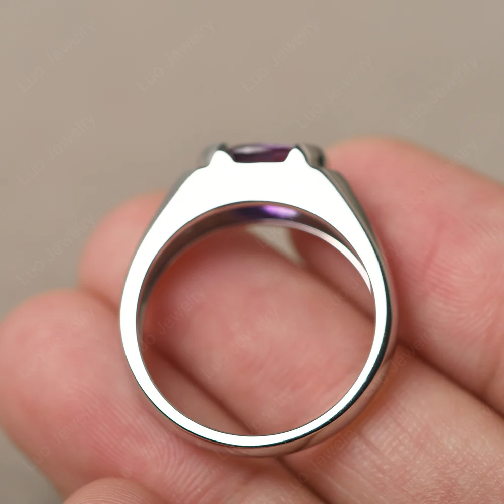Oval Amethyst Horizontal Unisex Ring - Image 3