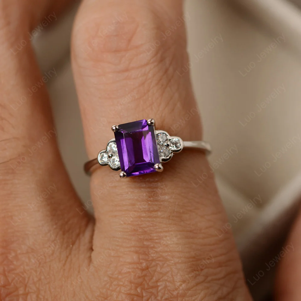 Emerald Cut Amethyst Ring with Trio - Image 4