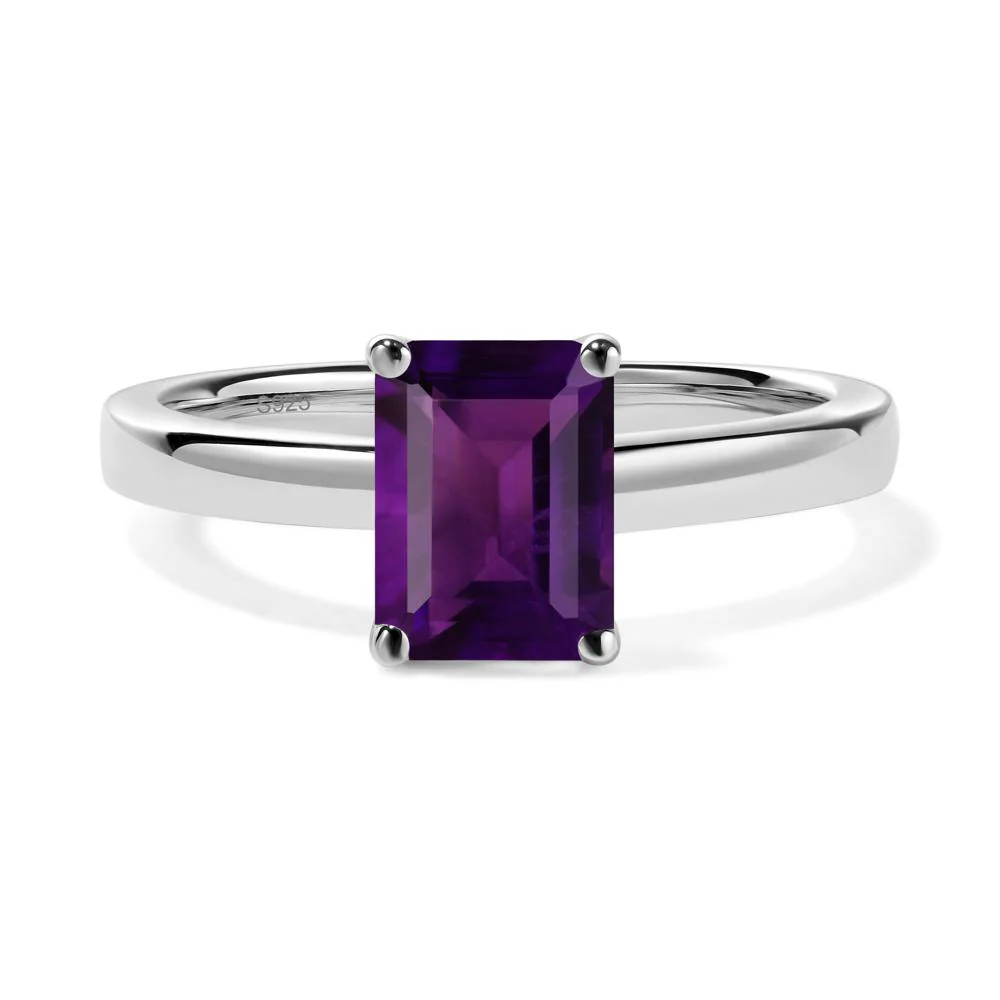 Amethyst Plain Band Solitaire Engagement Ring - Image 2